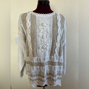 Elegant Knit Sweater in Cream and Beige